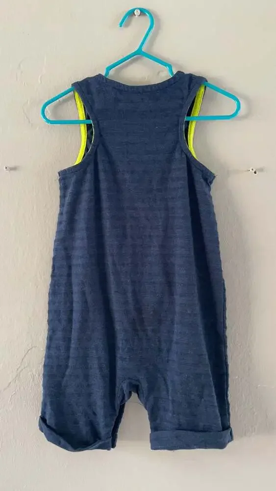 Baby Cat & Jack Navy Blue Sleeveless Romper with Yellow Trim 18M